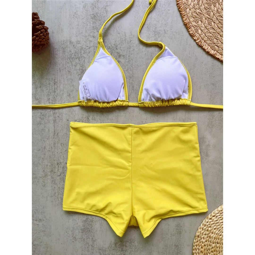 2026 Bedruckter Neckholder-Badeanzug für Damen, High-Waist-Bikini, zweiteiliger Bikini-Set mit Shorts, Badebekleidung, Badeanzug, Schwimmanzug V8256 – Detail 5