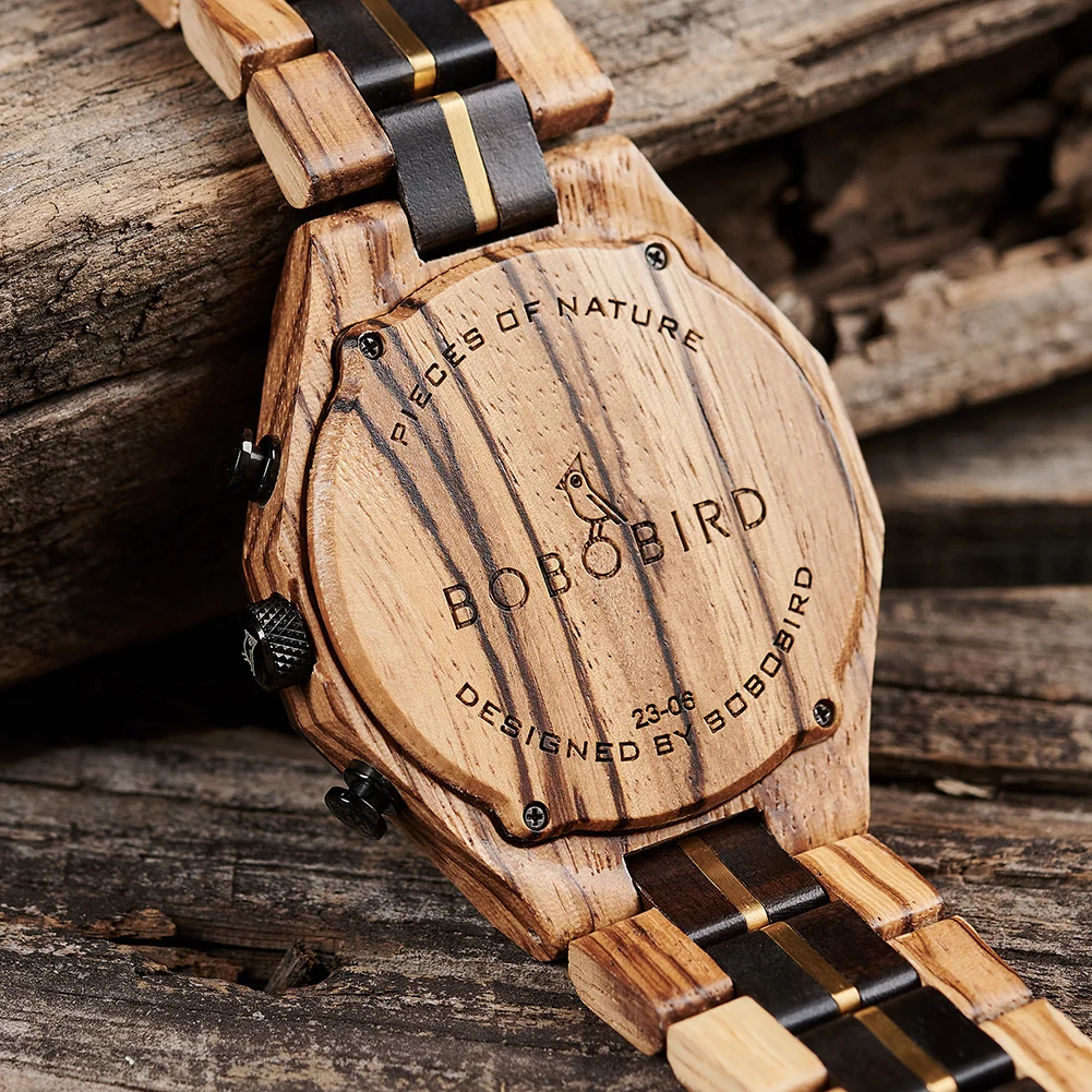 BOBO BIRD Montre en bois de luxe pour homme, montre-bracelet à quartz, affaires originales, mode, livraison au volant personnalisée