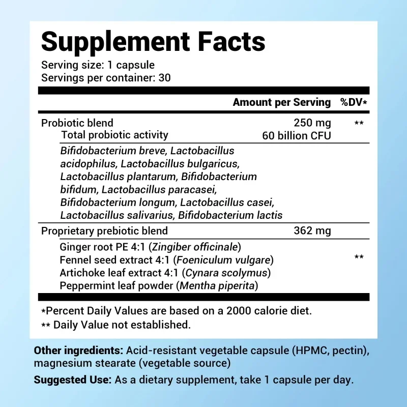 Dr. Berg 60 Billion 10 Strains Probiotic Capsules with Prebiotic Blend - Promote Digestive Gut Health 30 Capsules