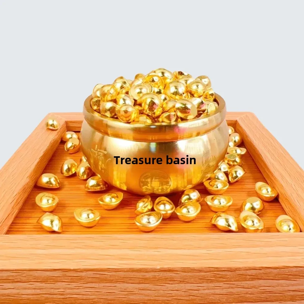 Bronze Yuanbao Sand Gold Bar Five Emperor Coins Lucky Prosperity Bowl One Bucket Gold Hundred Fortunes Cup Chinese Decorations