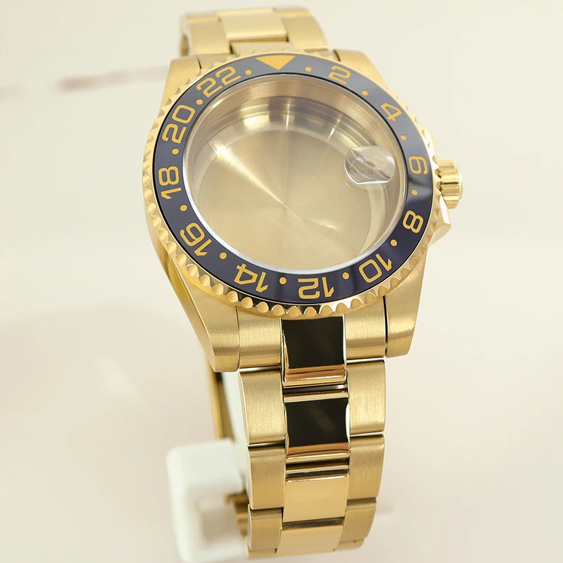 Gold PVD 40mm Watch Case 316L Bracelet Sapphire Crystal For Seiko NH35 NH36 NH34 8215 2824 Movement 28.5mmDial GMT Ceramic Bezel