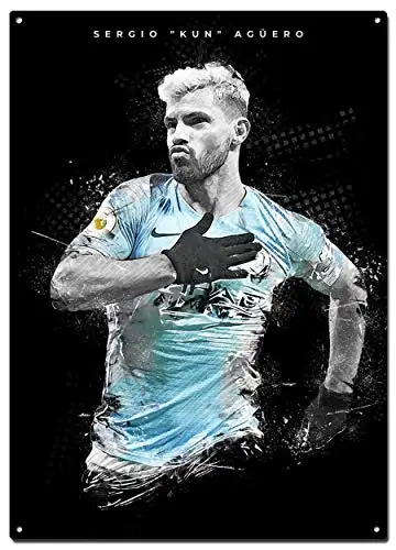 Sergio Aguero Metal Tin Signs, Football Abstract Art Poster, Decorative Signs Wall Art Home Decor - 8X12 Inch (20X30 cm)