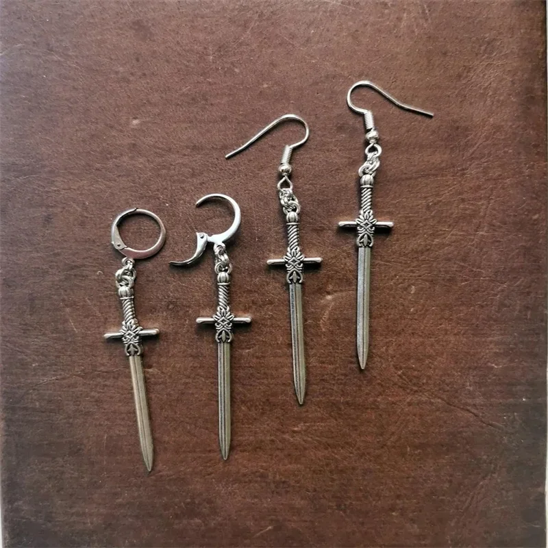 Gothic Vintage Sword Earrings For Women Man Fashion Cool Punk Rock Party Jewelry Accessories Gift Fantasy Cross Dagger Ear Hooks