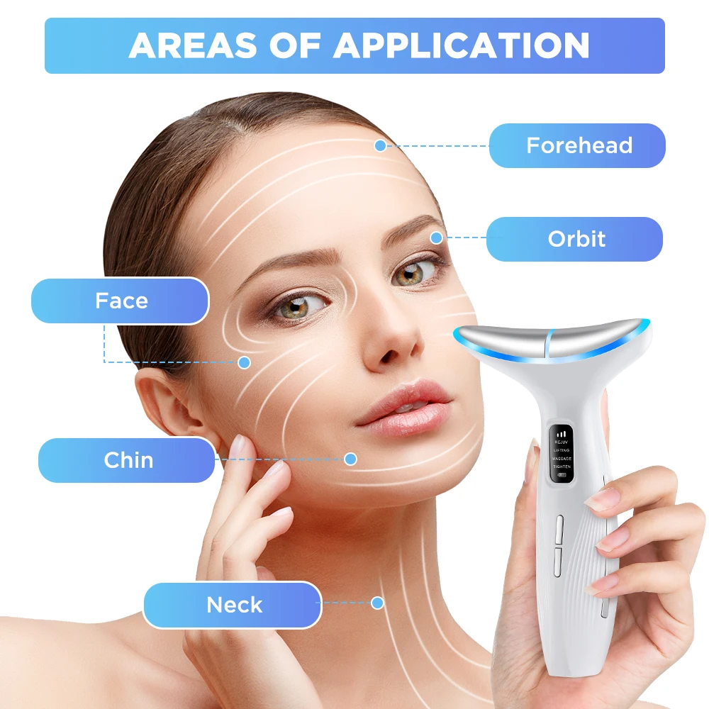 3 LED Neck Beauty Device Face Lifting Machine Microcurrent Facial Massager Constant Heating Skin Care Tool
