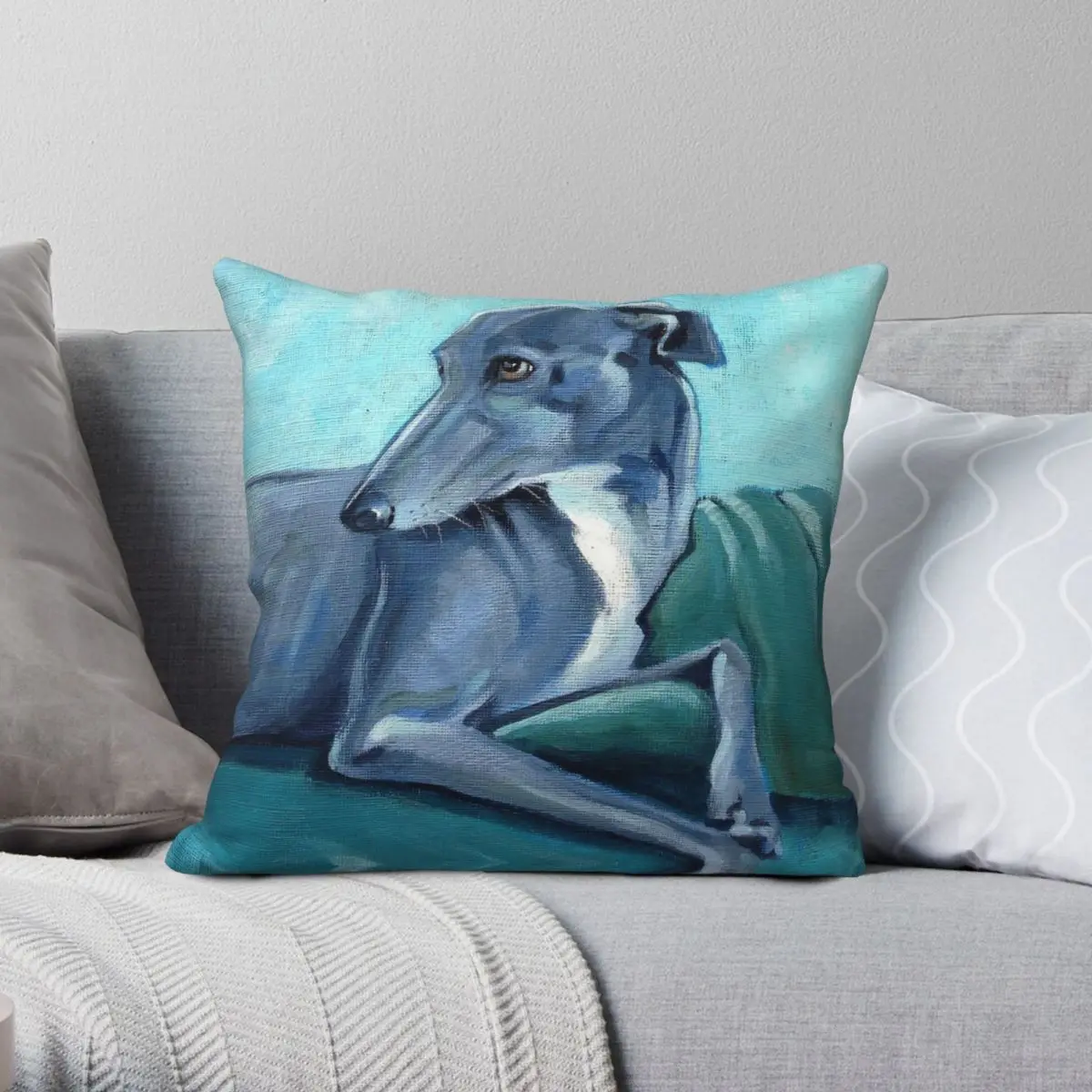 Blue Boy Greyhound Square Pillowcase Polyester Linen Velvet Pattern Zip Decor Pillow Case Home Cushion Cover