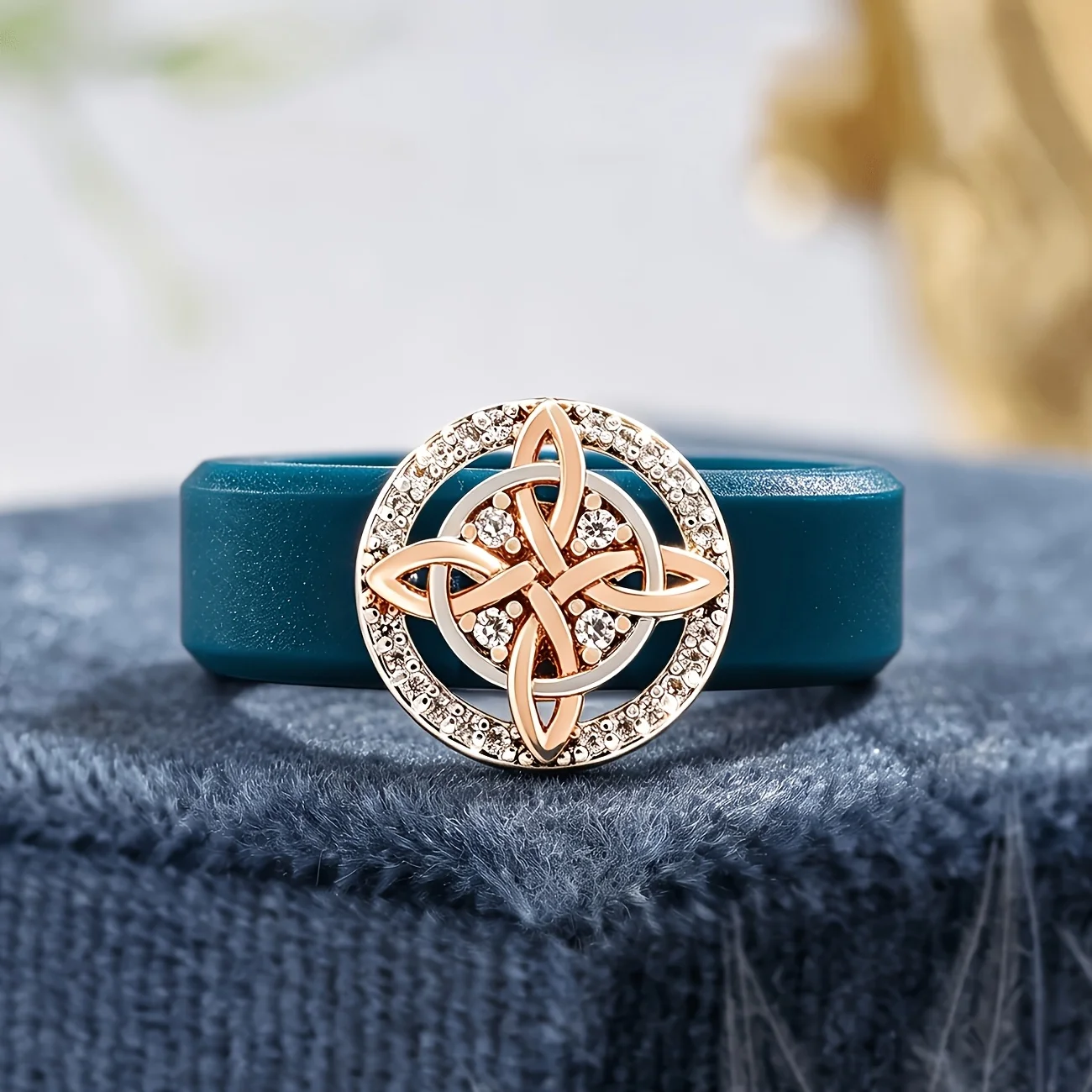 Unique Dark Blue Wedding Ring,Witch Celtic Knot Shiny CZ Gift For Her Irish Engagement Band