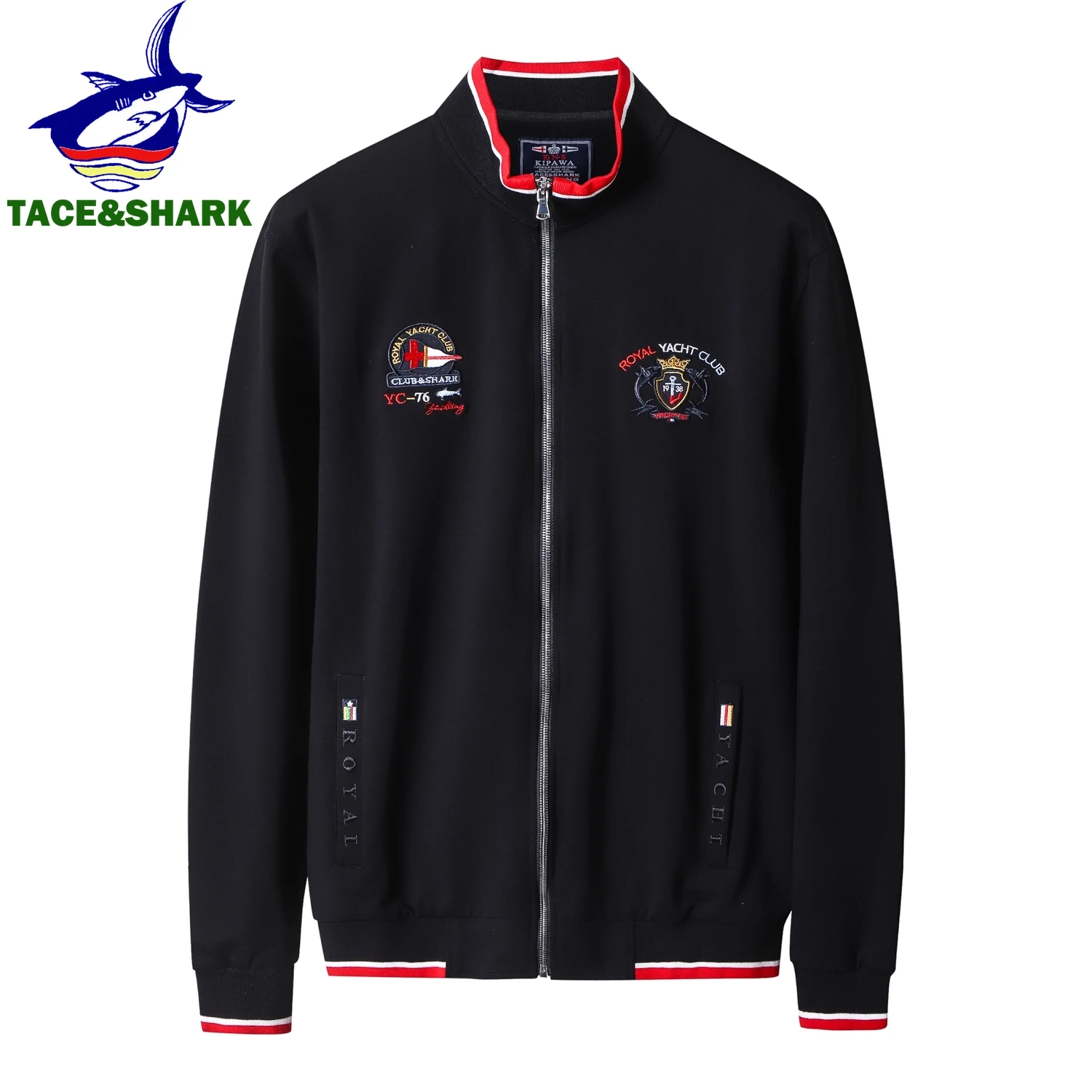 TACE&SHARK Fashion Casual White Military Jacket Coat Stand Collar Zipper Jackets Men Brand Embroidery Outerwear Clothing