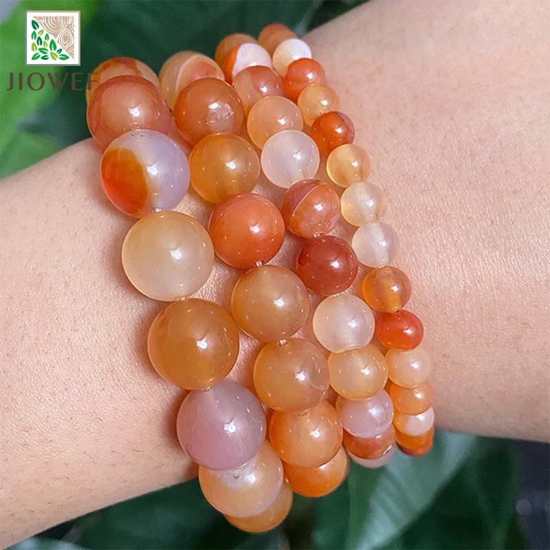 Bracelet en pierre naturelle lisse, Agates cornaline rouge Orange, perles rondes amples pour la fabrication de bijoux 15 "brin 4 6 8 10 12 14MM