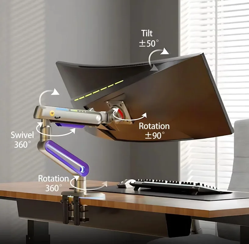 ذراع شاشة الألعاب ERGONOMIC لشاشات مسطحة/واسعة للغاية/منحنية 32 إلى 60 بوصة حامل شاشة عالي التحمل VESA Mount G70