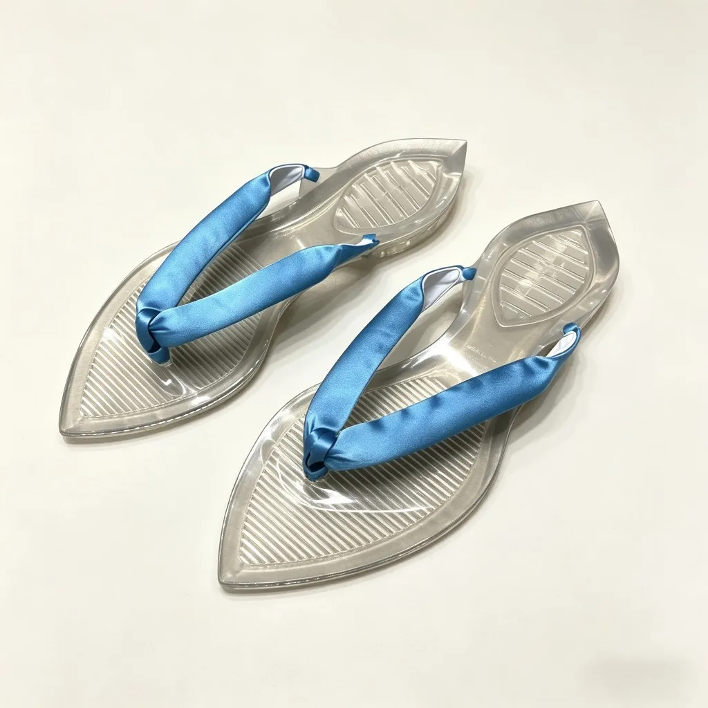 

2026 New Transparent Crystal Pointed Toe Flip Flops Women's Outdoor Flat Bottom Sandals Summer Beach Shoes Blue Comfortable H...