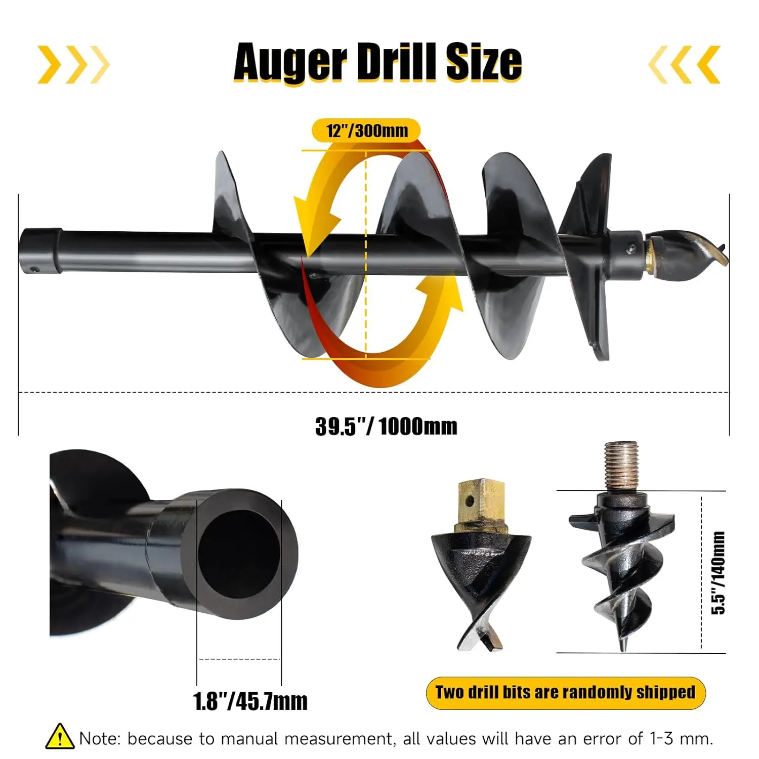 USA STOCK 300MM 400MM Auger Drill Rod Attachment for 1Ton-1.5Ton Mini Excavator Small Digger