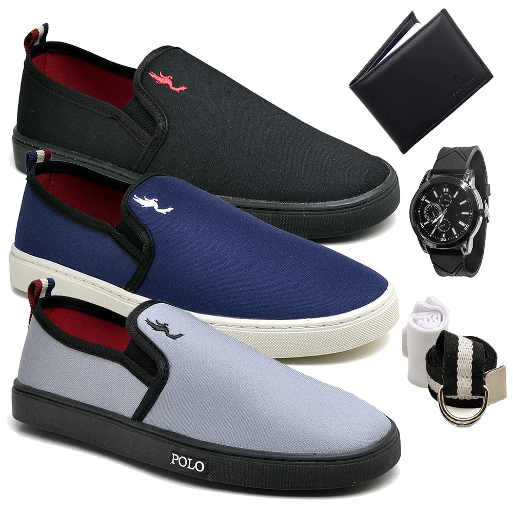 Slip On Men's Shoes Shoes with Watch + Wallet + Belt and Sock Combo Leisure