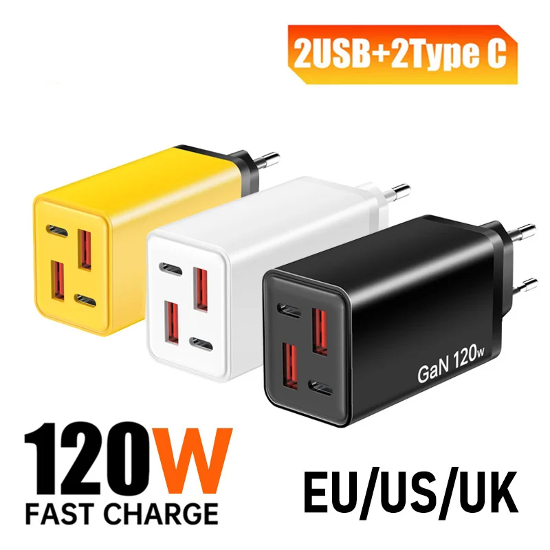 

Быстрое зарядное устройство для телефона Xiaomi 120 Вт GaN, 4-портовое зарядное устройство USB Type C, настенный адаптер 2PD 2USB Quick Charge 3.0 для iPhone Samsung Huawei