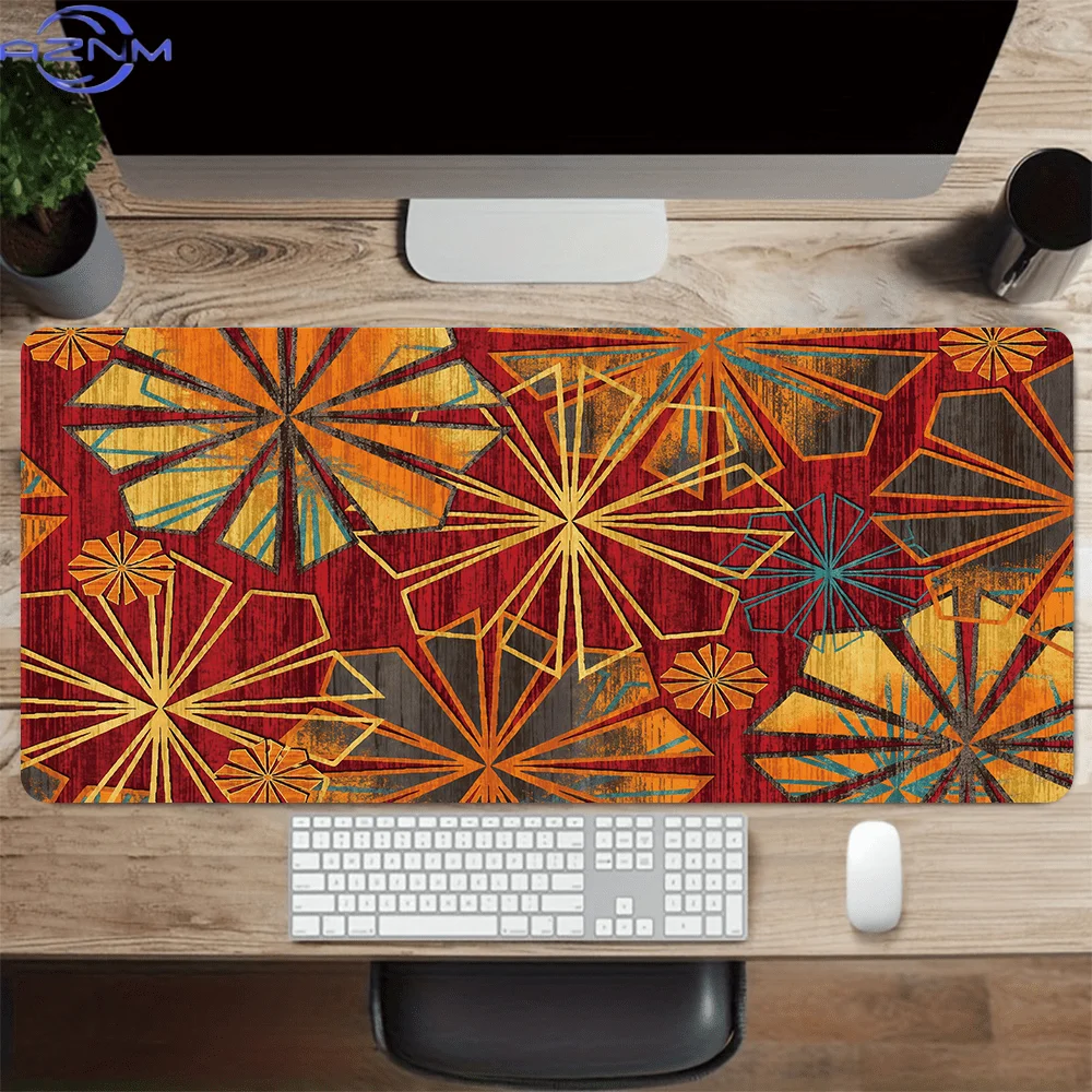 1pc Retro Golden Floral Pattern Mouse Pad, Extended Non-Slip Desk Mat for Keyboard and Mouse, Precision Sewn Edge Table Mat for