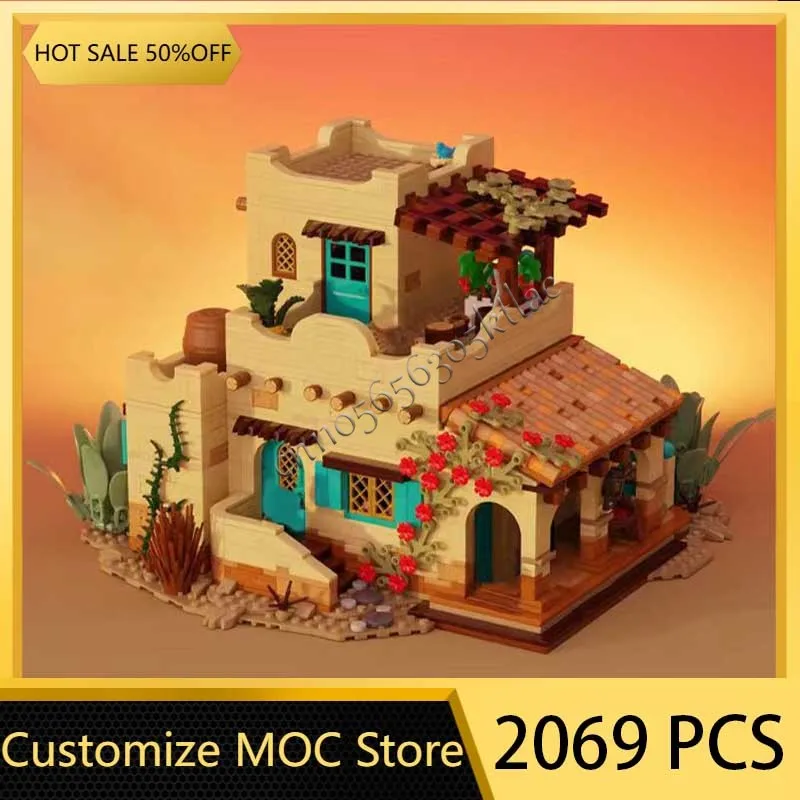 

2069 PCS Customize MOC Traditional Adobe Houses At Sunset Pasture Cozy Construction Building Block Model Toys Kid Christmas Gift