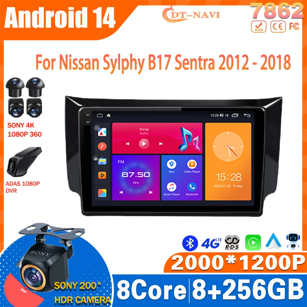 

Android 14 Car Radio For Nissan Sylphy B17 Sentra 2012 - 2018 Radio Multimedia Video Player Navigation 4G NO 2Din DVD Head Unit