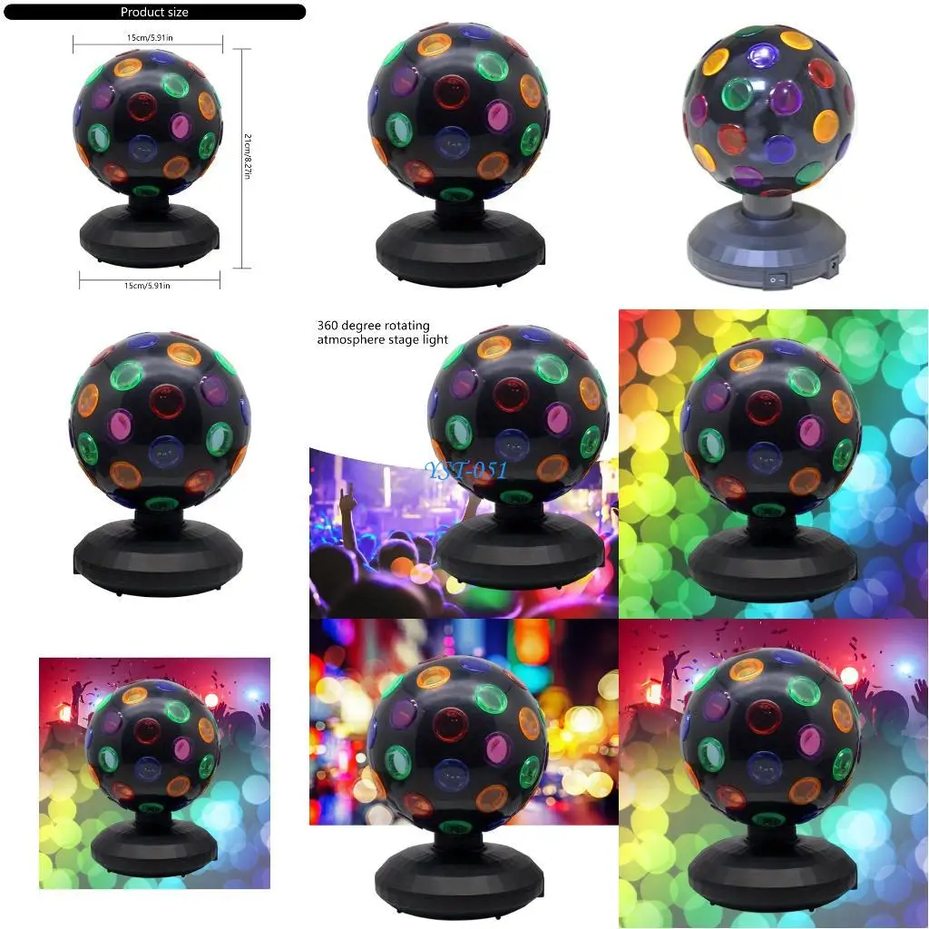 

E15A DJ Dance Шаровидный светильник с поворотом на 360 градусов 7 цветовых подходов Изменяемая скорость Яркость USB с батарейным