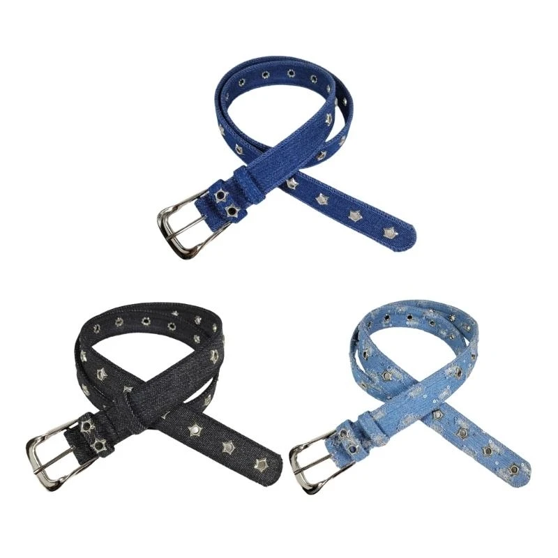 

652F Punk Star Accent Belt Adjustable Length Cloth Waistchain Vintage Designing Waist Band for Casual Daily & Party Wear