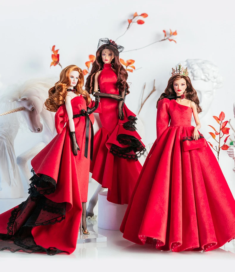 Supermodel Doll Clothes Suit Black Red Wedding Dress 32cm DollHouse DIY Dress Up Toys 1/6 Anime BJD Collector Birthday Gifts