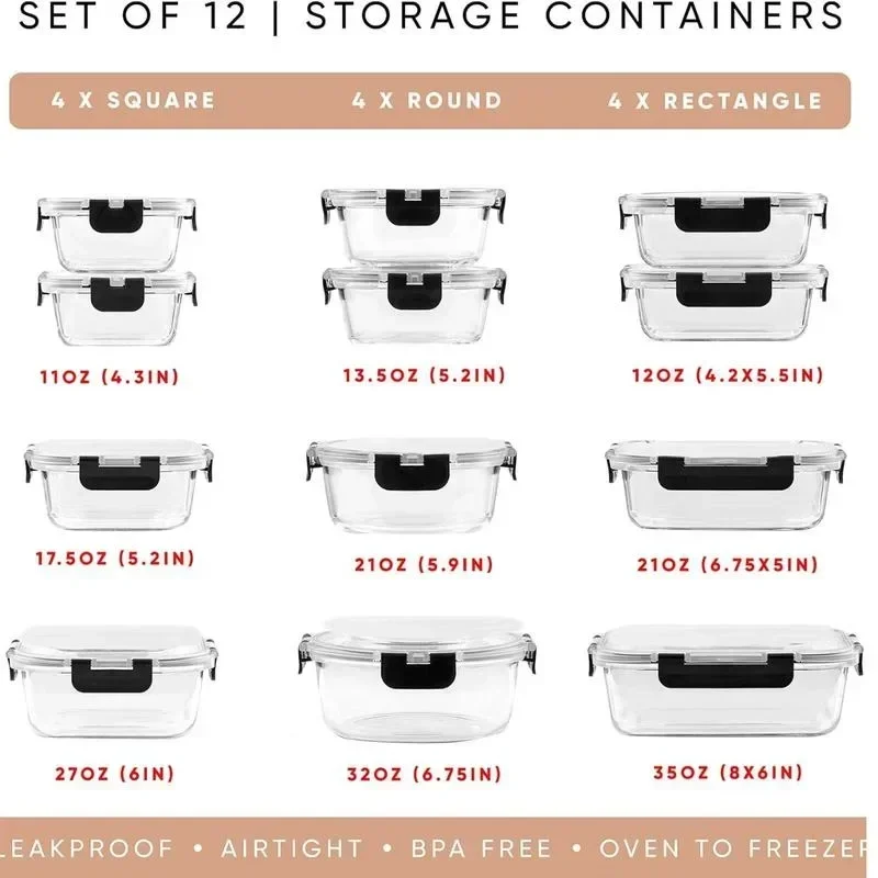 12 Pack Glass Food Storage Containers Airtight, Freezer Safe Food Storage Containers and 12 Lids), Pantry Kitchen Storage Contai