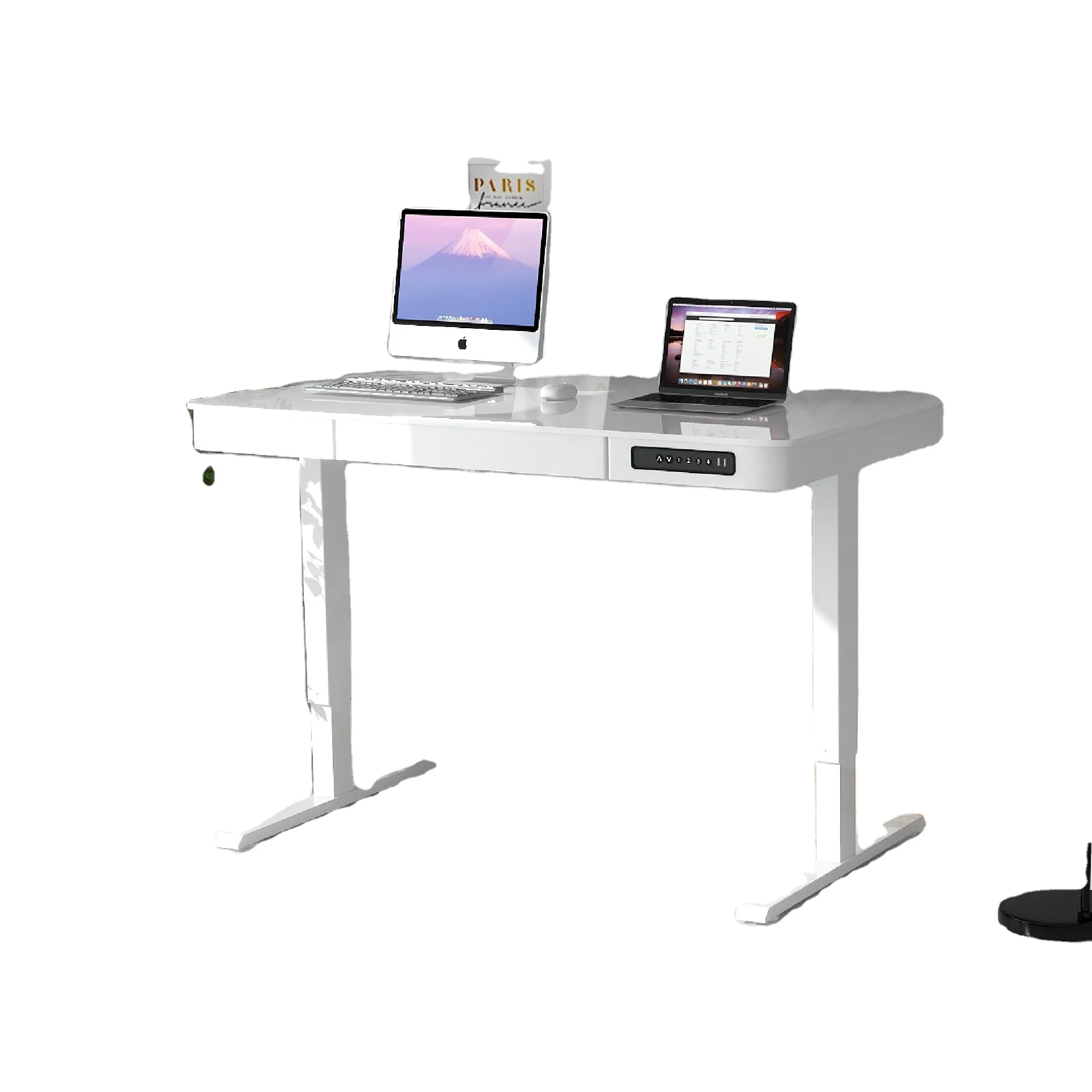 

Glass Desk Top Efficient Office Furniture Electric Height Adjustable Desk with Super Large Capacity