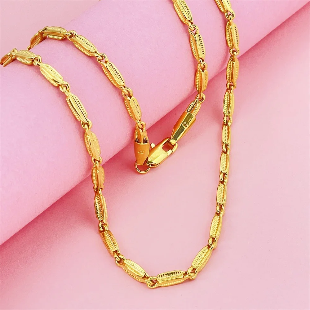 

Luxury 24K 9999 Pure Gold real gold Men's Wheat Ear Necklace