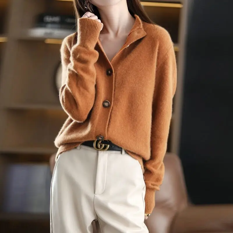 Stand-UP Collar Solid Temperament Button Women\'s Clothing Korean Knitting New Sweaters Single Breasted Autumn Winter Cardigan