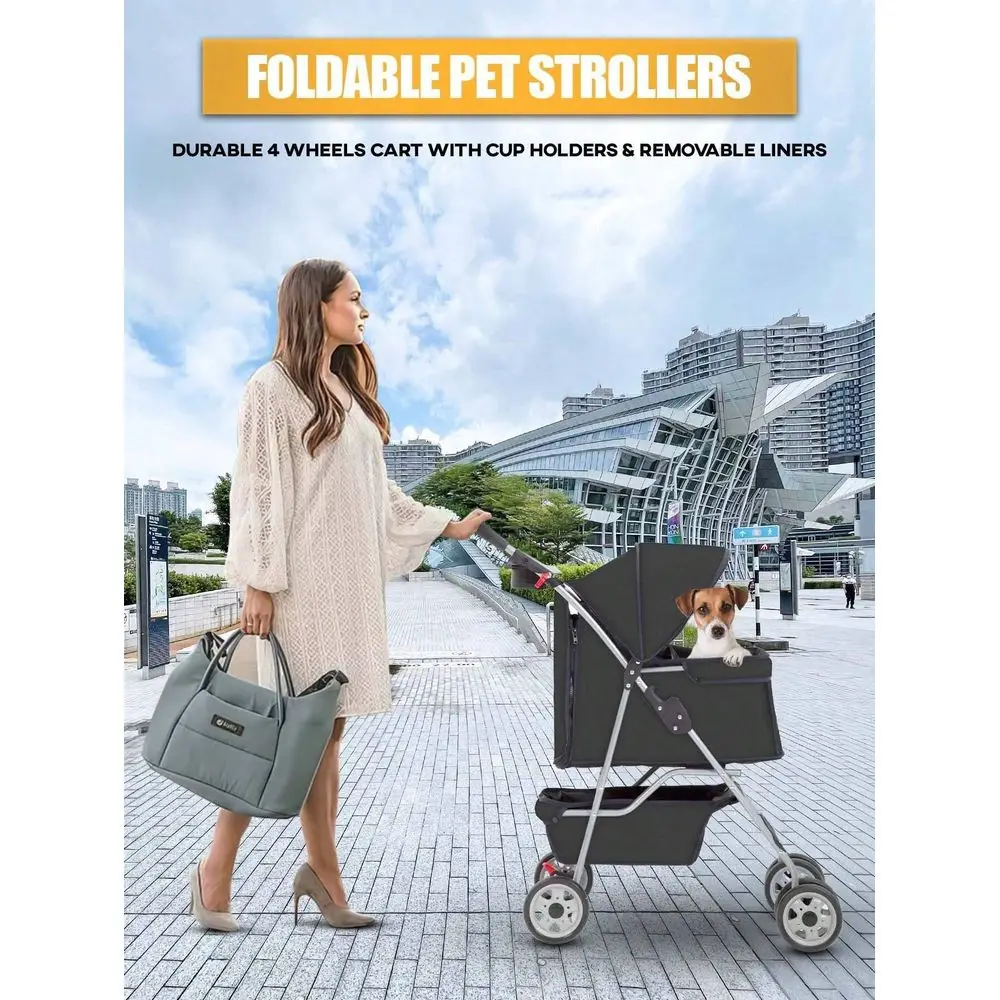

Wheels Dog Stroller, Pet Cat Jogger Stroller, Folding Carrier Waterproof Puppy Stroller With Cup Holder Removable Liner, Dog St