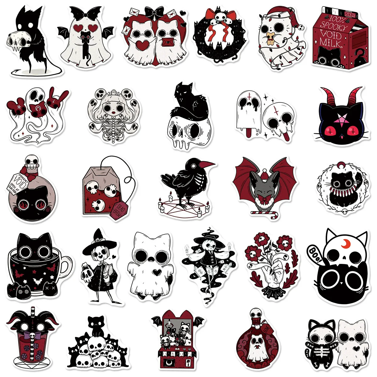 50Pcs Gothic Skull Ghost Stickers – Dark Cool Waterproof Decals for Scrapbook, Luggage, Laptop & DIY Craft Decor
