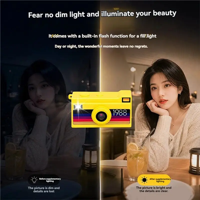 DTB7 K800 Mini Retro Digital Camera 12MP 1080P, Thumb Size Keychain Camera with Touch Screen & Flash, Portable Pocket Camcorder