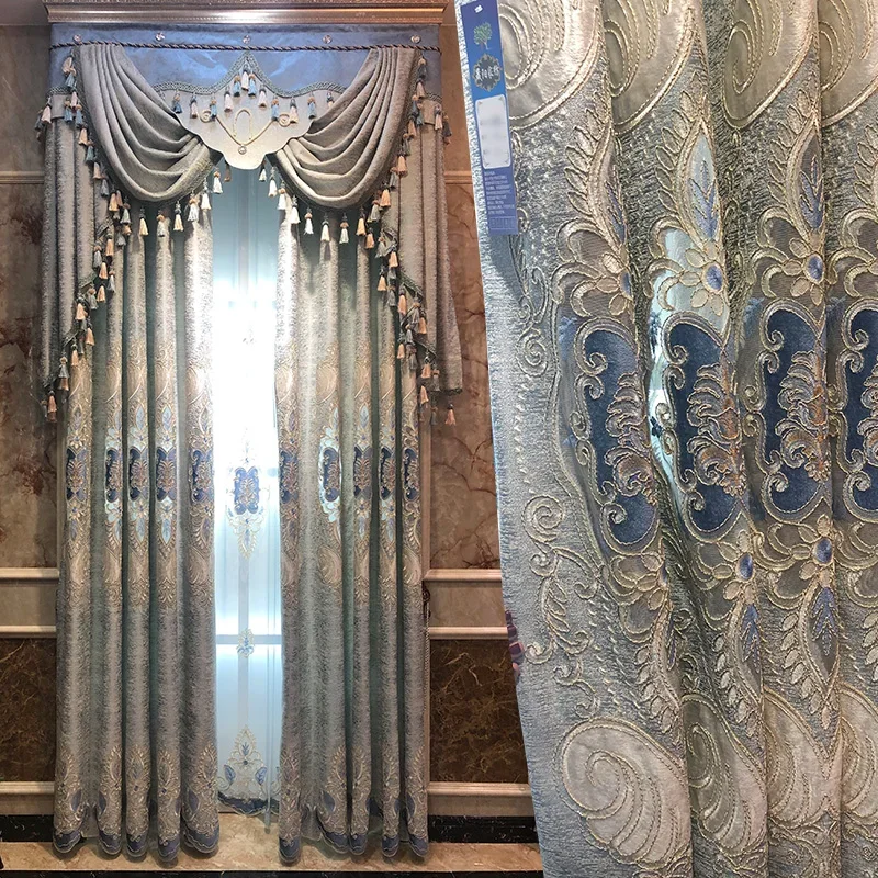 Luxury Chenier European Hollowed Out Embroidered Curtains for Living Room High-end Water-soluble Gauze Customize