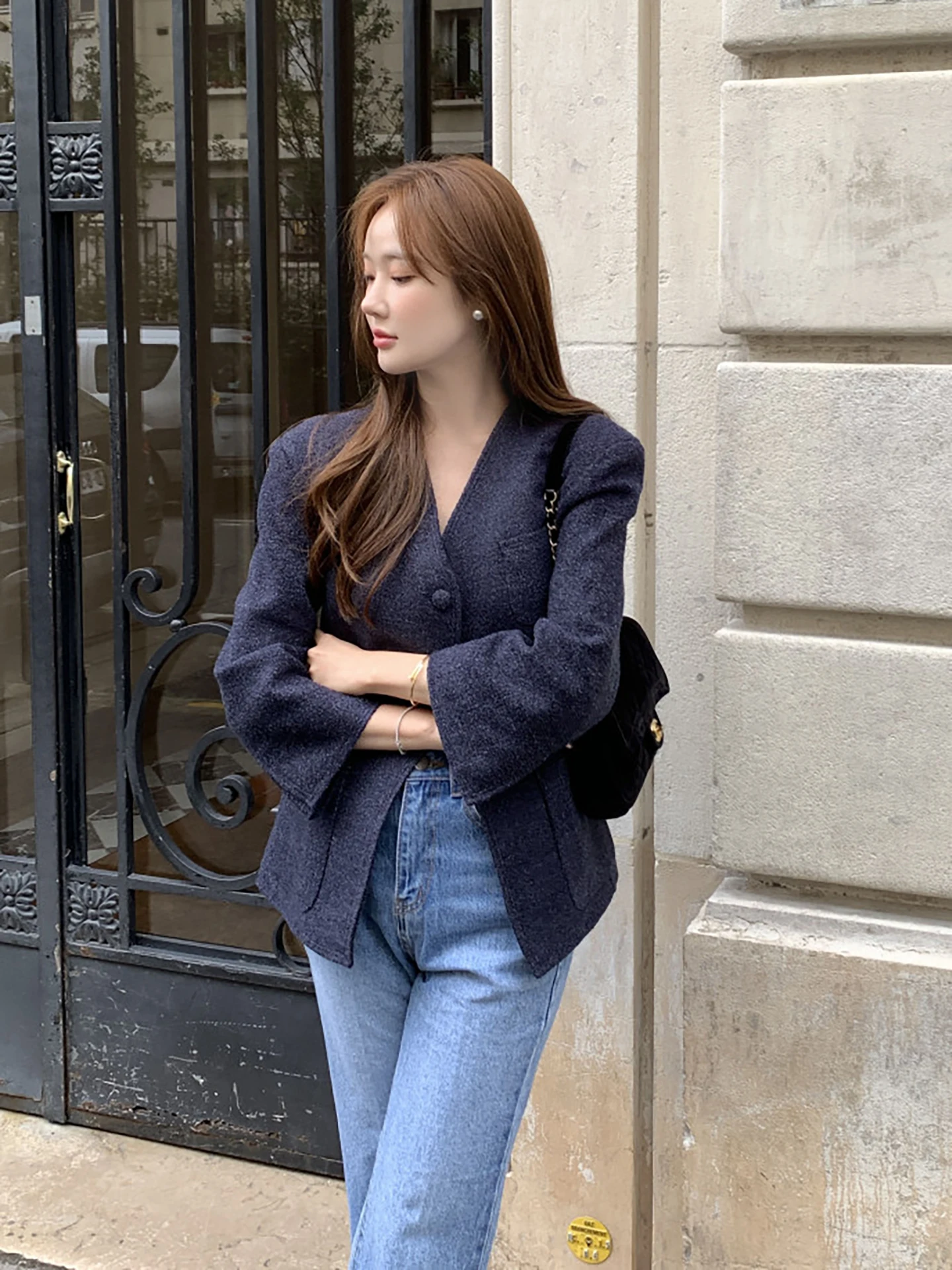 

Утягивающий жилет на пуговицах с V-образным вырезом, женский костюм, топ, корейский дизайн Sle Faion, деформируемое волокно из полиэстера