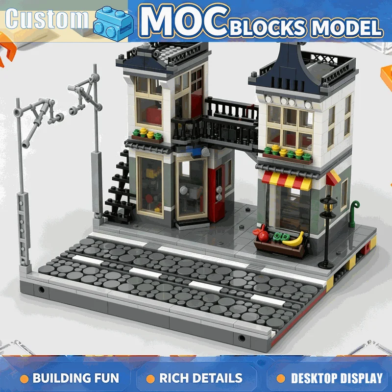1178 Parts MOC City Street Modular Grocery Store Building Blocks Architecture DIY Model Creative Assembly Educational Toy Gifts