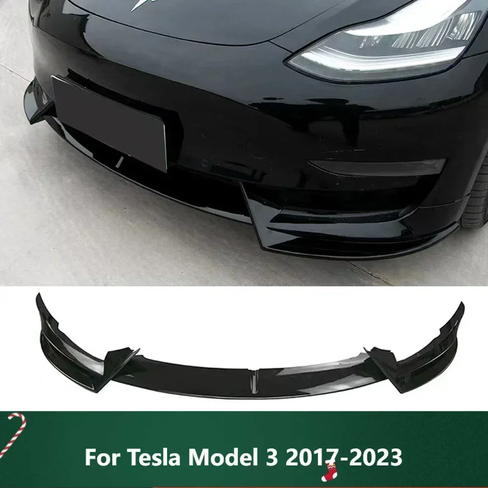 

New！Front Bumper Lip Chin Diffuser Body Kits Spoiler Splitter Deflector Tuning Gloss Black ABS 3Pcs For Tesla Model 3 2017-2023