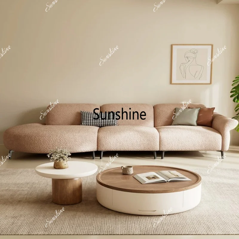 

Italian minimalist fabric sofa small apartment living room straight row chenille cream wind arc