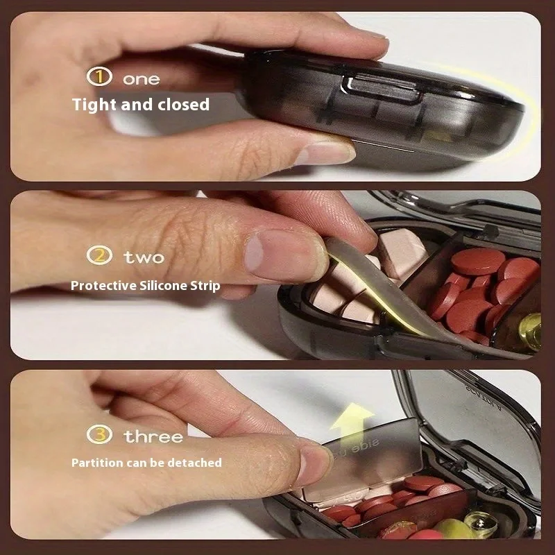 صندوق منظم حبوب الدواء المحمول، فاصل حبوب السفر الصغير، بلاستيك ABS مقاوم للغبار، تصميم مدمج للاستخدام اليومي والعمل والنزهات