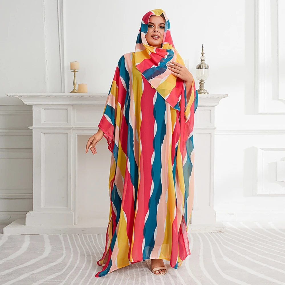 Kaftan Dubai Abaya für Frauen plus Größe Chiffon mehrfarbigen Maxi kleid muslimischen Ramadan Hijab Robe Femme Musulmane Marocain