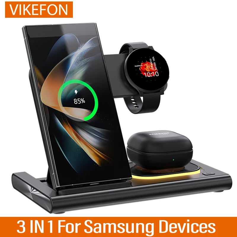 

3 in 1 LED Foldable Wireless Charger Stand For Samsung S24 S23 S22 Watch 6 5 4 Active 1 2 Galaxy Buds Pro Fast Charging Station