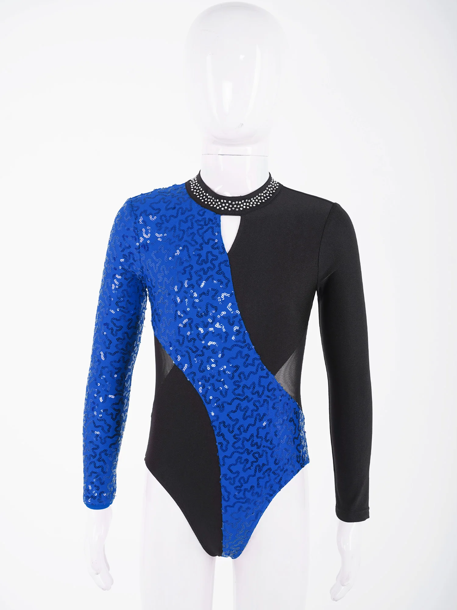 Kids Girls Ballet Dance Leotards Figure Skating Gymnastics Costume Long Sleeve Shiny Sequin Bodysuit Stage Performance Dancewear