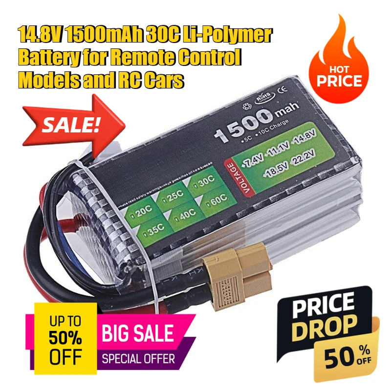 

14.8V 1500mAh 30C Li-Polymer Battery for Remote Control Models and RC Cars