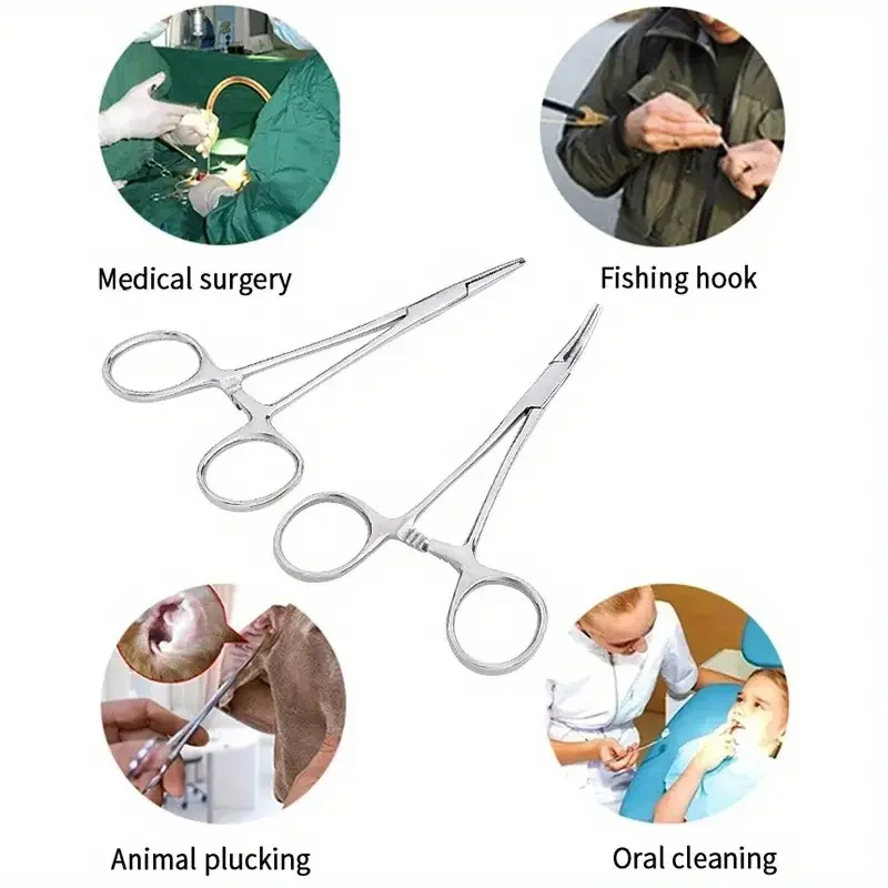 1pc Stainless Steel Hemostatic Forceps Surgical Forceps Tool Hemostat Locking Clamps Forceps Fishing Pliers Curved/Straight Tip image 4