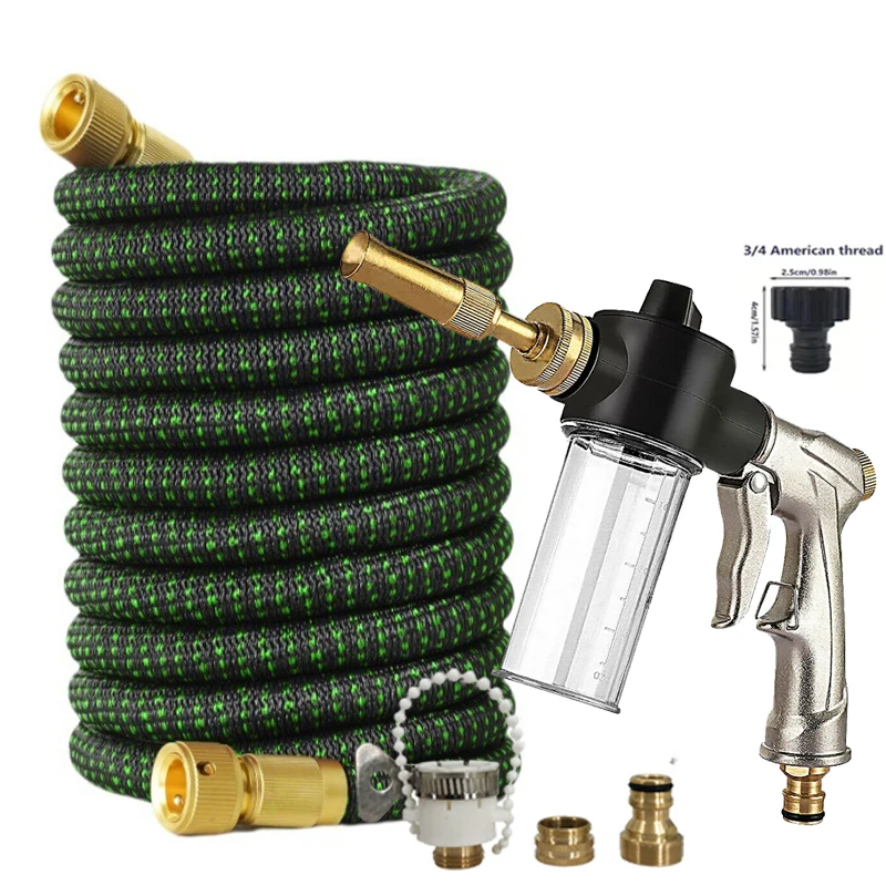

A Set Of Expandable Irrigation Magic Hose, Equipped With Adjustable Foam Water Gun, Car Washing Tools, Garden Hose