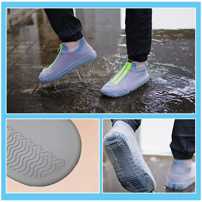 Outdoor Waterproof Zipper Silicone Shoe Cover Rainy Day Portable Easy on/Off Adult Children Shoes Non-Slip Protective Cover