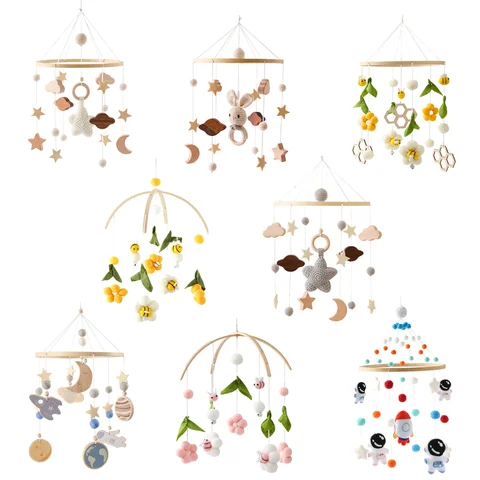 Mobile Holz Glocke Baby Spielzeug 0-12 Monate Rassel Spielzeug Bett Neugeborenen Krippe mobile Mit Musik Box Bett Glocke hängen Spielzeug Krippe Halterung