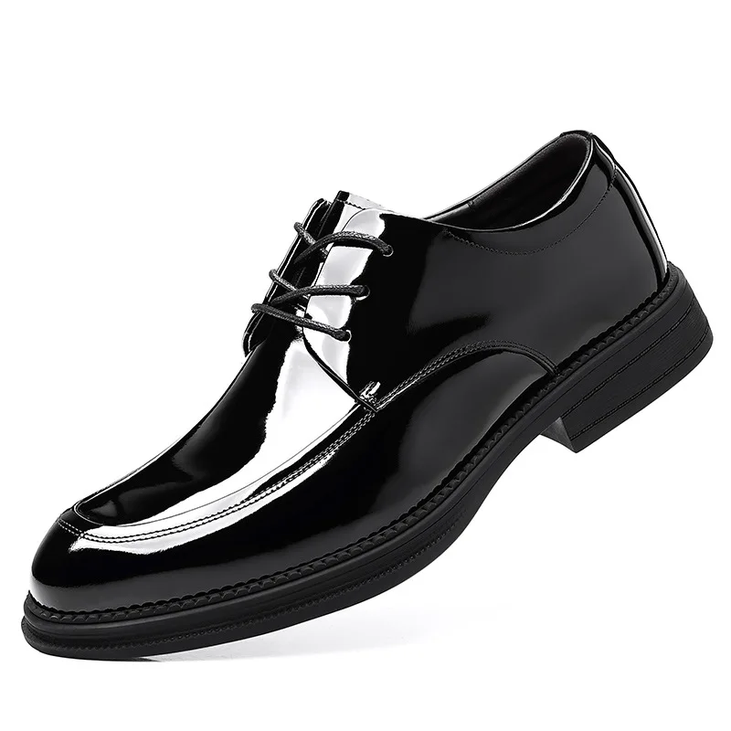 mens casual business wedding formal dress patent leather shoes lace-up derby shoe black brown gentleman breathable footwear mans