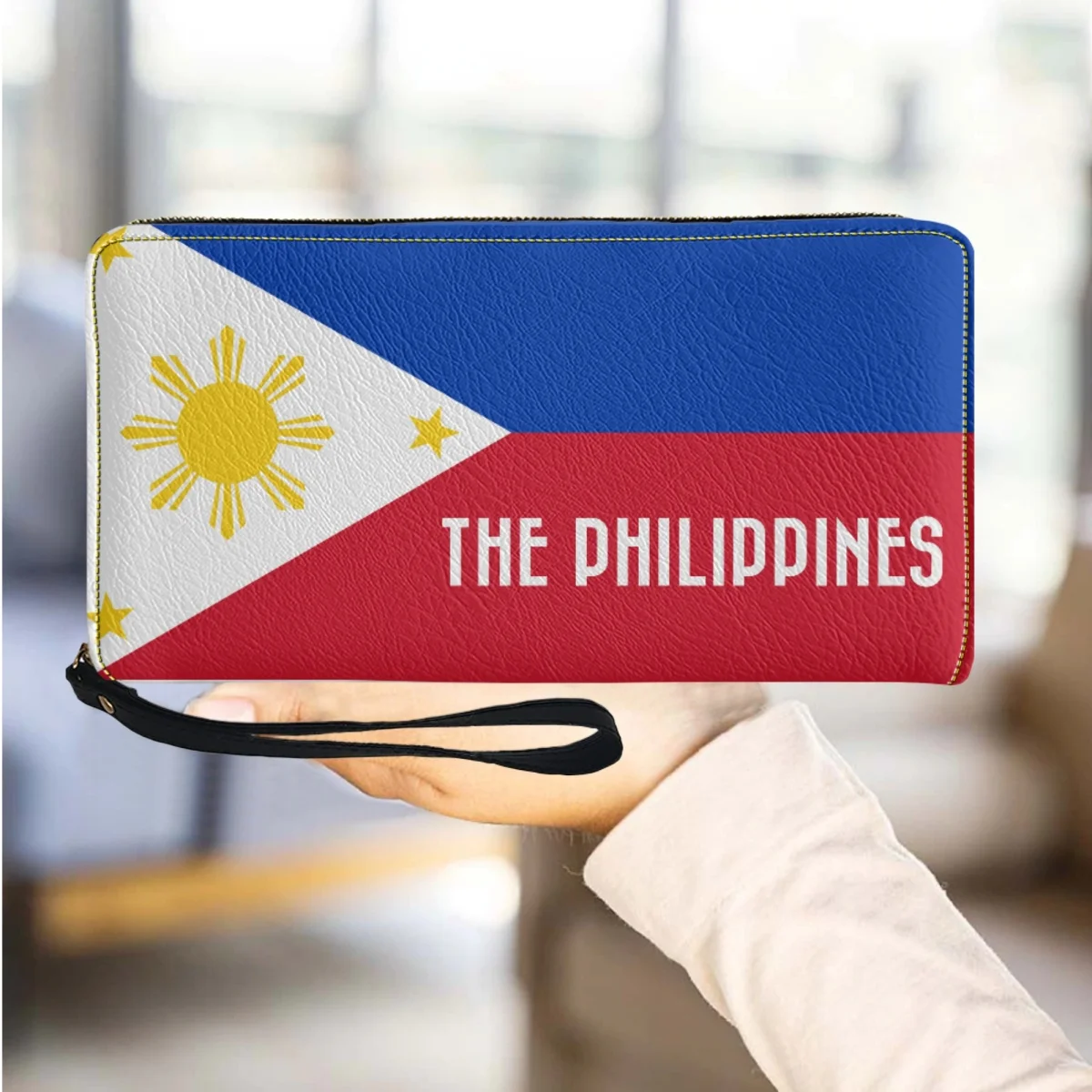 

Womens Wallets Philippine Flag Pattern Luxury PU Leather Girls Purse Long Slim Girls Card Holder Clutch Carteira Feminina 2023