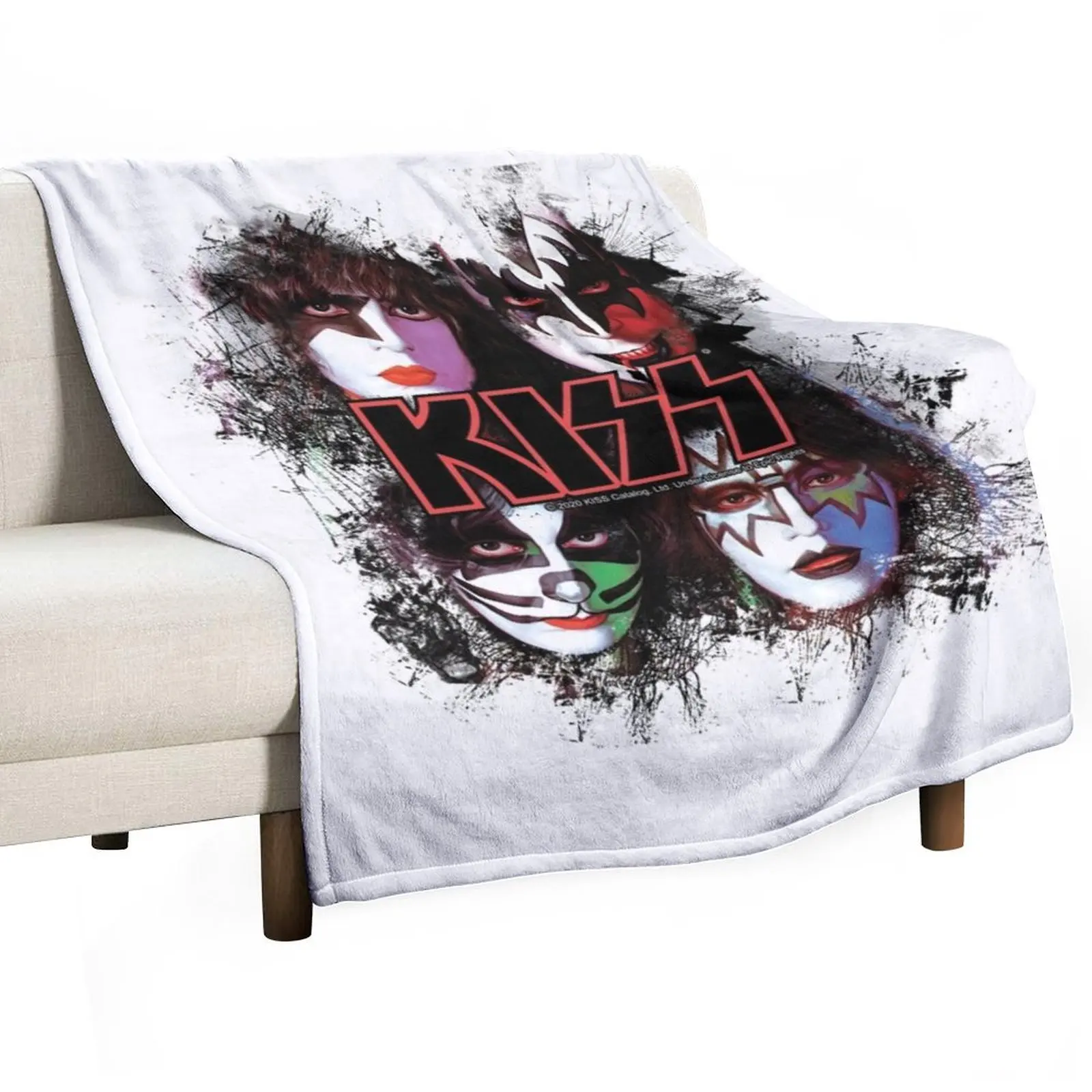 

KISS  the Band - All Members Faces brush effect Throw Blanket Sofa Quilt For Decorative Sofa Blankets