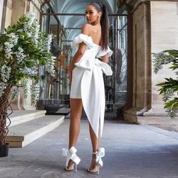 Elegant Civil Wedding Dresses Mini 2024 Jersey Sheath/Column Party Dress White Strapless Bow Anniversary Prom Gown Short