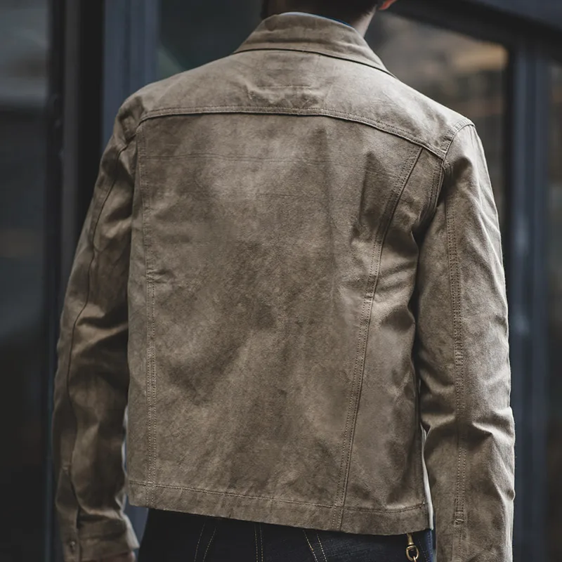 Vintage American Oil Wax Canvas Motorcycle Jacket Men's Ame Kaka Heavy Duty Workwear Coat with Multiple Pockets Youth Fashion
