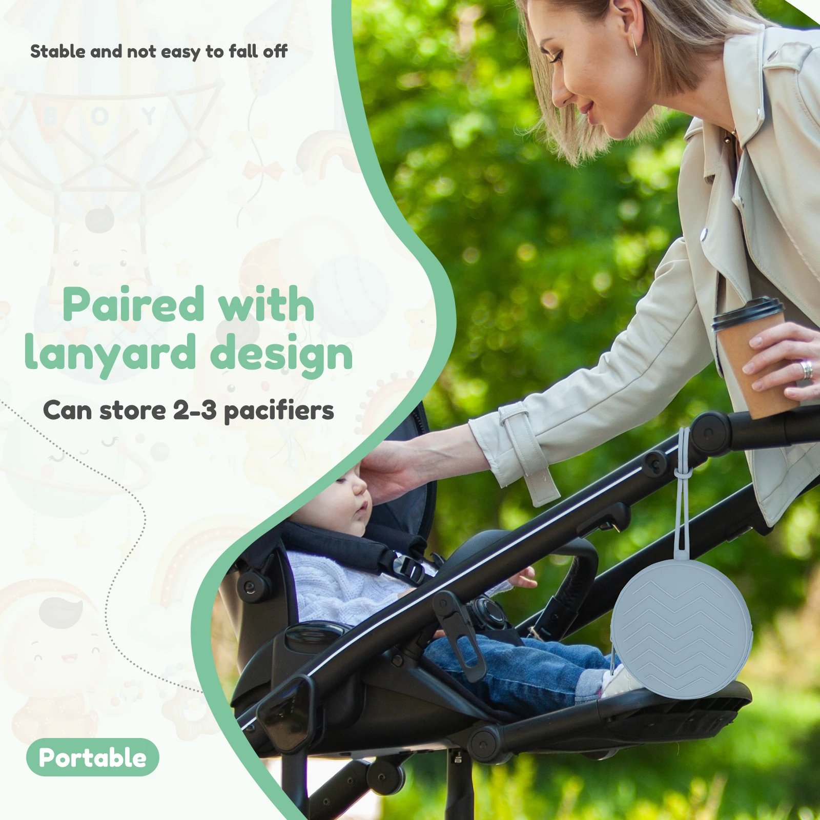 Silicone Nipple Storage Bag Portable Soother Organizer Dustproof Storage Bag with Lanyard Secure Hanging Baby Pacifier Holder